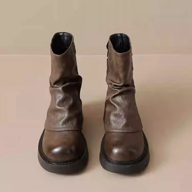 

2025 New Women's Platform Ankle Boots - Buckle Detail Retro Chunky Heel Booties,Fall/Winter Fashion Low-Cut Boots