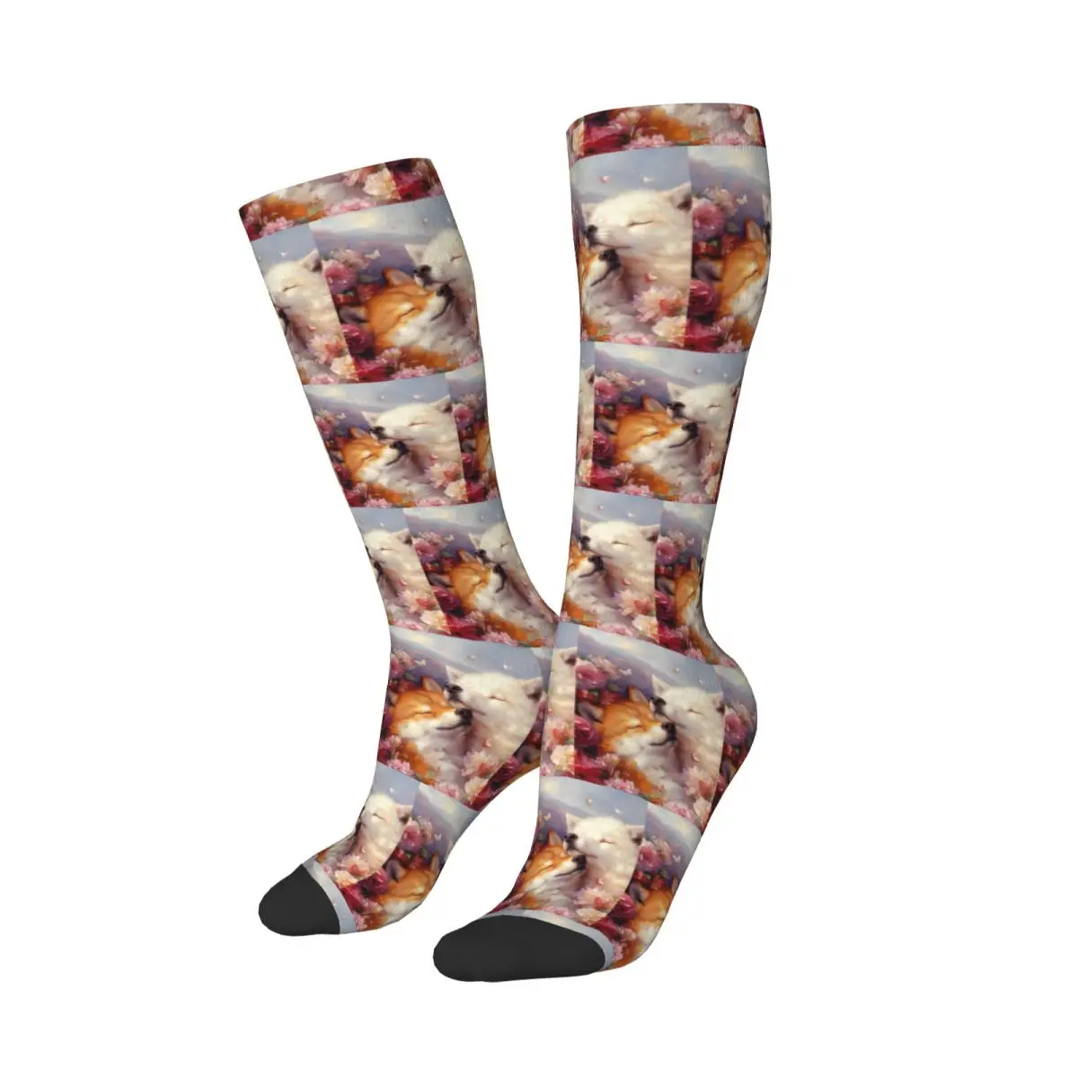 Mysterious Cartoon Two Foxs Socks Harajuku Stockings All Season Long Socks Accessories for Man Woman Christmas Gifts