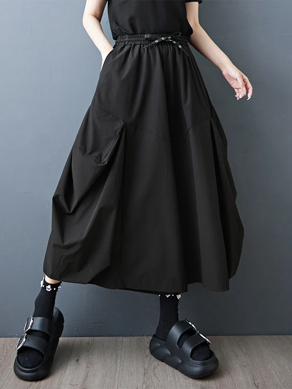 ダークスタイルカジュアルパンツ ハイウエスト ルーズフィット おしゃれ 大きいサイズ ナインピース スカートパンツ レディース 夏 2025 ワイドレッグ トラウザーズ