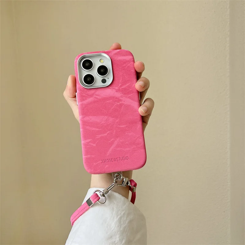 

Suitable for iPhone 16 Promax Phone Case 15pro Snow Mountain Velvet 14pro Hand Rope Fashion 13 All-inclusive 12 Protective Cover