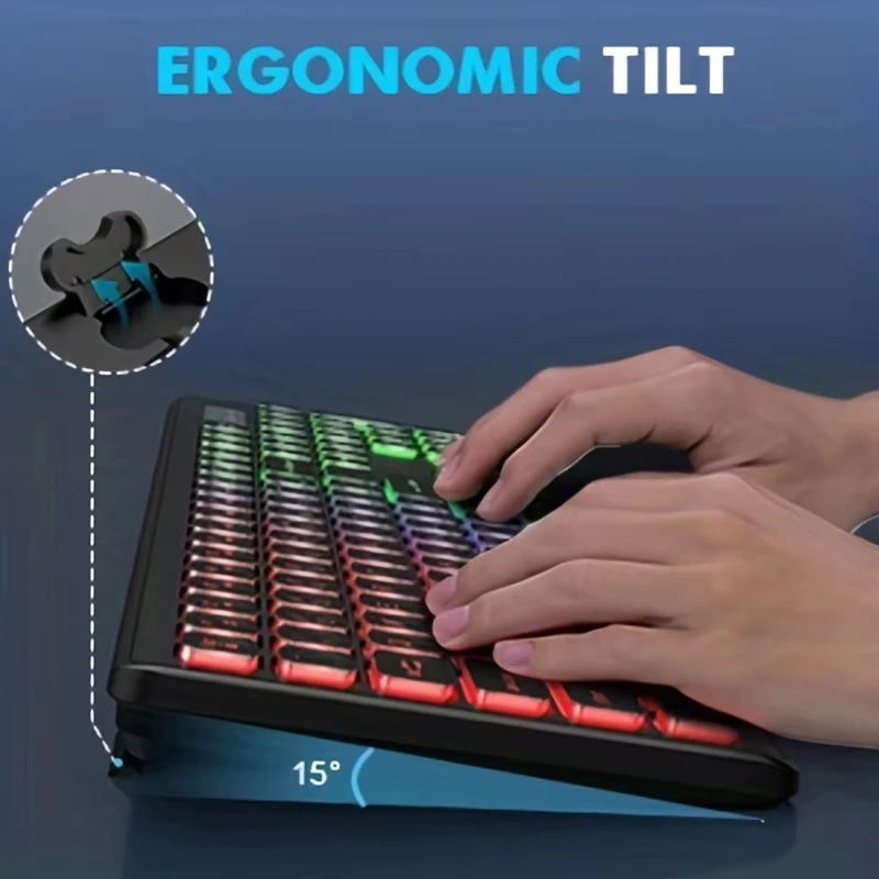 RGB Backlit Wireless Rechargeable Keyboard and Mouse Combo Office Stylish Slient Ergonomic Keyboard Set For PC Computer Tablet - view 5