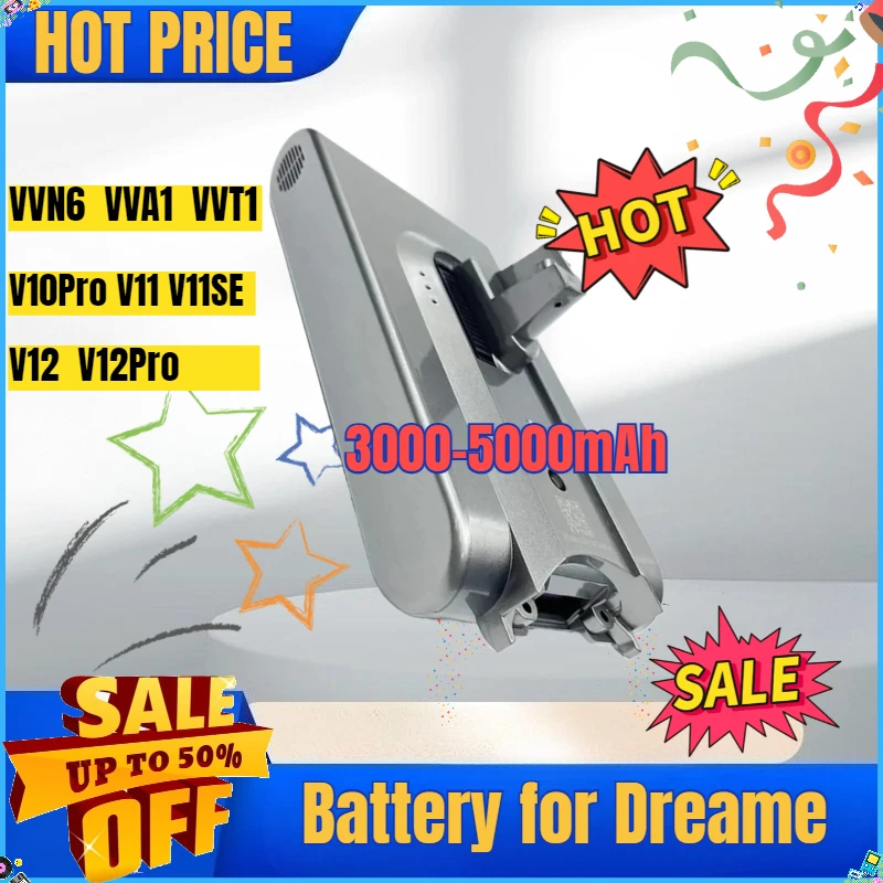 3000mAh-5000mAh for Dreame V11 V11SE V10Pro V12 V12Pro VVN6 VVA1 VVT1 Replacement Battery for Dreame Handheld Vacuum Cleaner