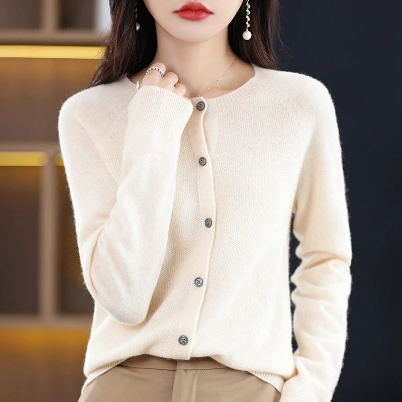 

New Fashion Spring And Autumn Wool Women's O-Neck Cardigan Sweater 24 Women's Osmanthus Needle Clothing Grace Knitted Korean Top