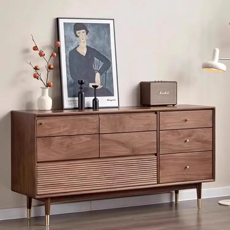 

North American black walnut eight-bucket cabinet Japanese log storage drawer TV cabinet simple Nordic bedroom bedside cabinet