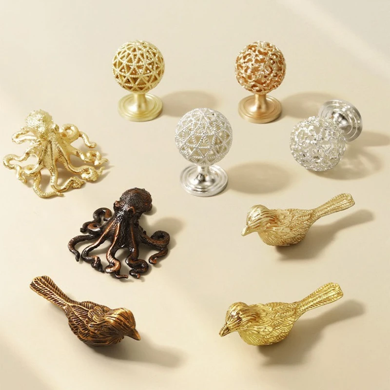 Simple Cabinet Door Handle Zinc Alloy Bird Octopus Cabinet Wardrobe Drawer Handle and Furniture Hardware