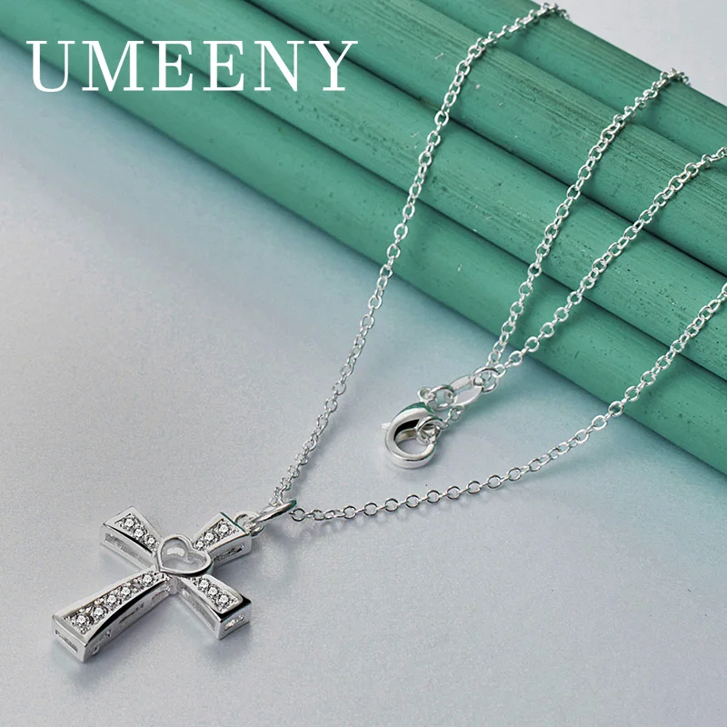 

925 Sterling Silver 16-30 Inch Women's Luxury Heart Shaped Zirconia Cross Necklace Wedding Jewelry Gift Charm