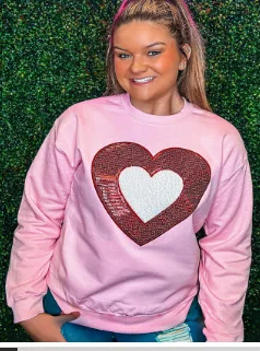 BKLD 2025 Spring New Fashion Sequined Heart Pattern Long Sleeve Tops Rouned Neck Sweatshirts Hoodie Christmas Clothes For Women