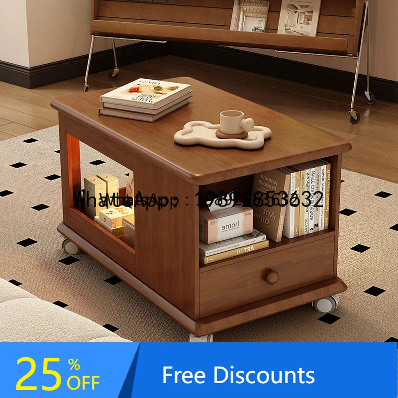 

Sofa Side Cabinet Living Room Bedroom Bedside Balcony Small Tea Table Coffee Table Solid Wood with Wheels Side