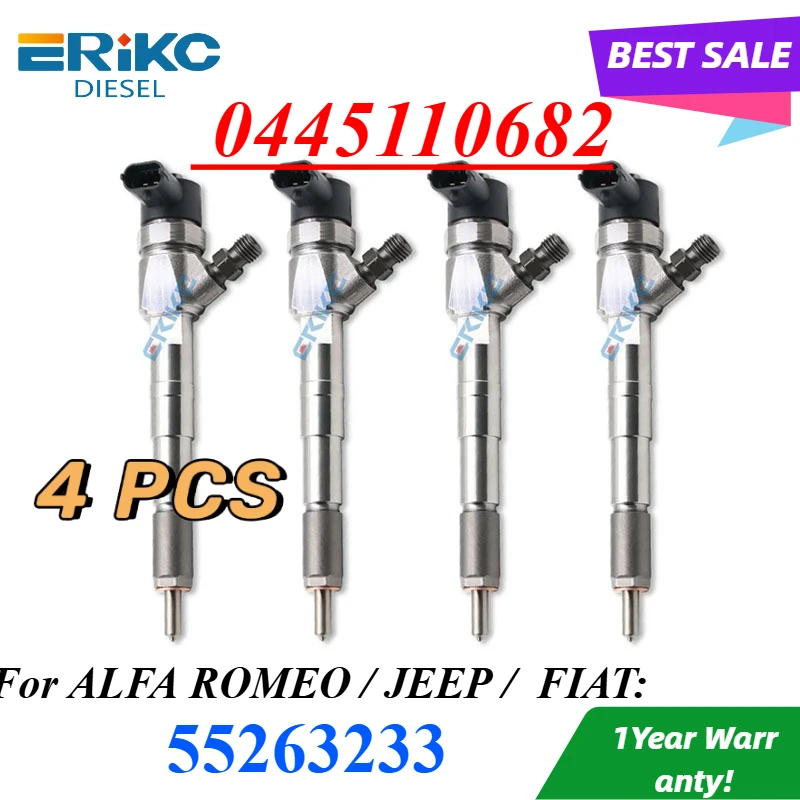 4 PCS 0445110682 55263233  Diesel Fuel Injector for ALFA ROMEO / JEEP COMPASS RENEGADE / FIAT 500X TORO 2.0 CRD 55263233