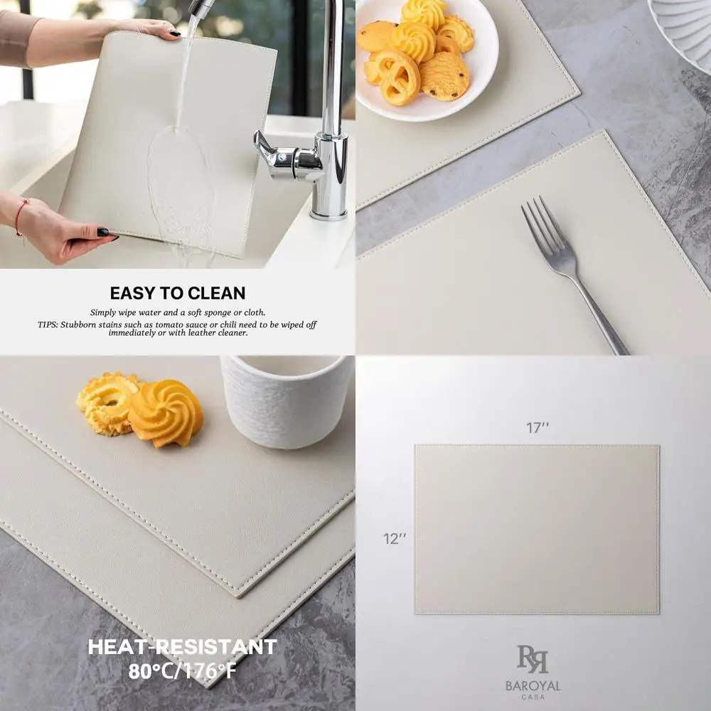 

Набор из 12 кремово-белых салфеток из искусственной кожи, водонепроницаемых, чистых, жаропрочных, нескользящих для кухонных и обеденных столов.