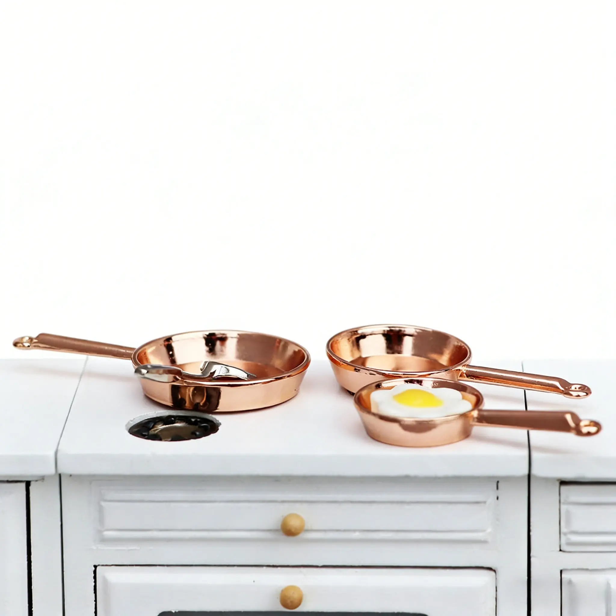 

5picecs 1:12 Dollhouse Miniature Kitchen Accessories - Alloy Copper Pan Set, Tiny Cooking Utensils Props for Dollhouse Scenes