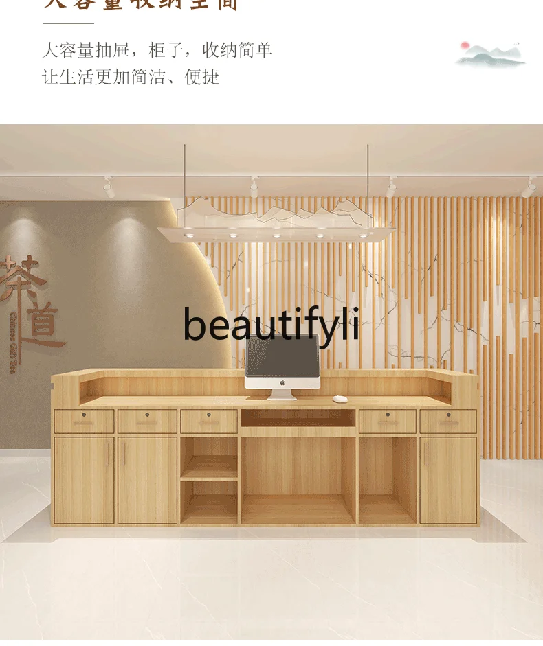 Chinese style checkout page Light luxury tea house Foot bath Reception desk Health club New Chinese style bar table