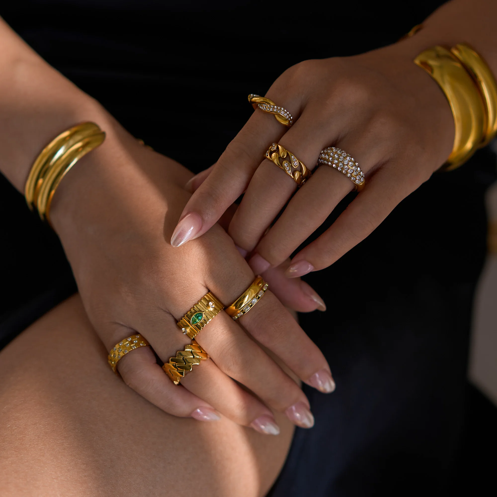

DASEIN 2025 Summer New Weaving Strap Design Zircon Ring Set 18k PVD Gold Plated Stainless Steel USA UK EU Women Jewelry