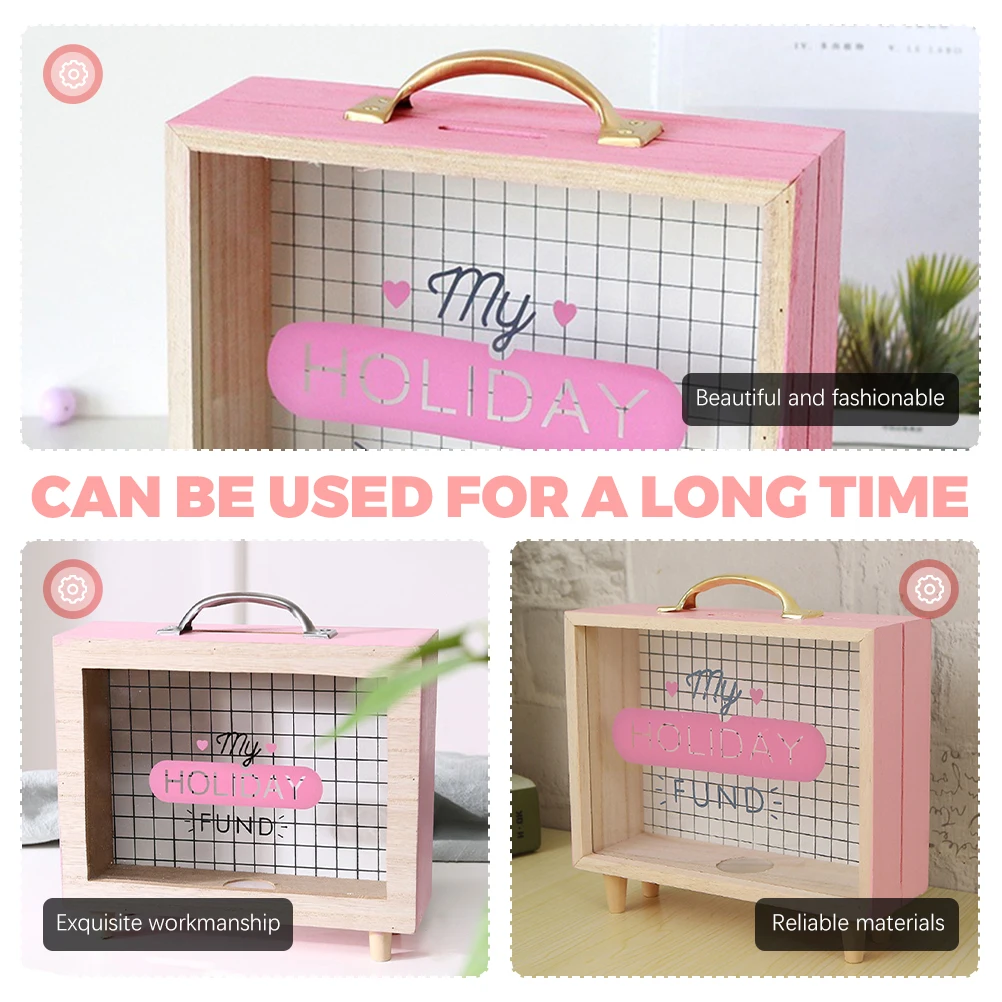 

Pink Saving Pot Wooden Piggy Bank Desktop Decor Large Capacity Money Box Retro Style Coin Collector Home nament