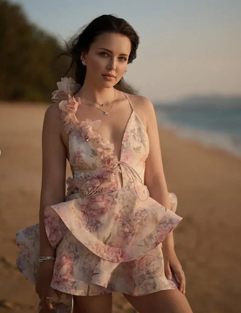 Vestido con volantes y cuello en V, ropa de noche para discoteca, vestidos de gasa 2025, trajes Vintage de verano para mujer, minivestido de noche plisado ajustado Sexy