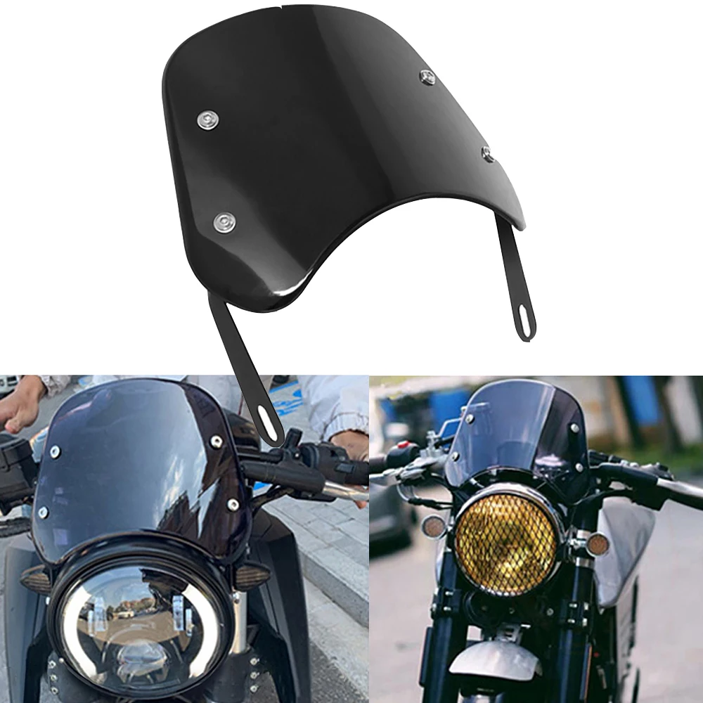 For Yamaha Kawasaki Suzuki Cafe Racer For Harley Honda Motorcycle Universal Black Windshield Wind Deflector Windscreen Fairing