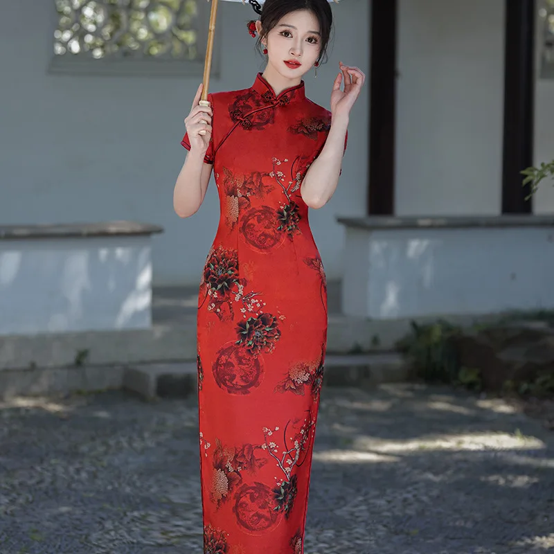 New Chinese Style Spring/Summer Cheongsam Red Dress Temperament Cheap Costumes