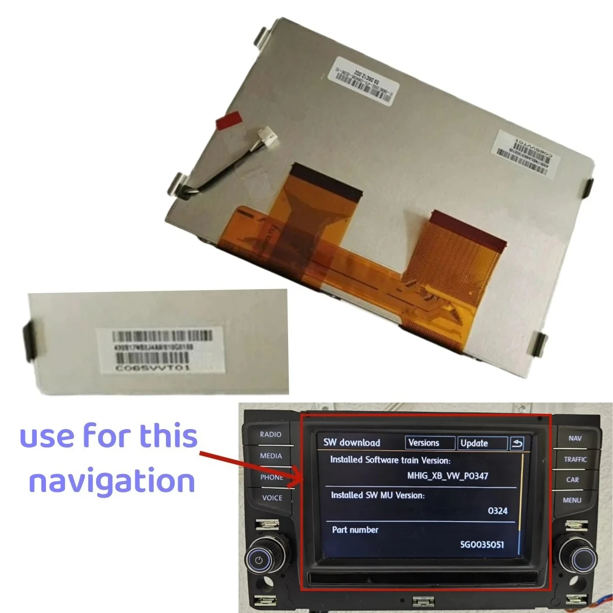

LCD Display for 13-17 VW Golf MK7 Polo Passat Skoda Octavia MIB Radio Navigation Repairment 3G0919605D 5E0919605J 6C0919603A