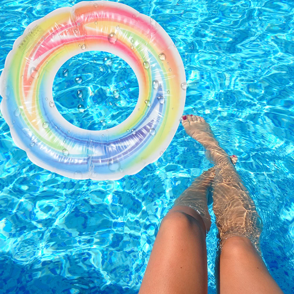 

Colorful Rainbow Swim Inflatable Floating Pool Accessory Fun for Adults Swimming Parties