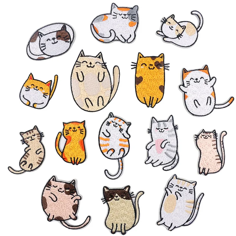 15Pcs/Set Cartoon Cat Series Ironing Embroidered Patches For Sew on child Clothes Hat DIY Jeans Sticker Sew T-shirt Applique