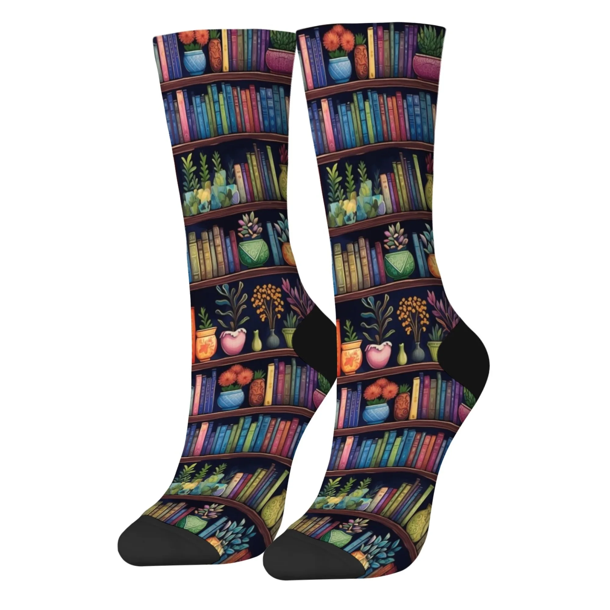 Colorful bookshelf happy socks library theme novelty funny socks creative design unisex street hip-hop personality trend socks