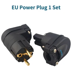 1Set HIFI Audio Gold Plated L-shaped Copper  Power Plug  IEC Connector EU/US/AU Power Amplifier Adapter