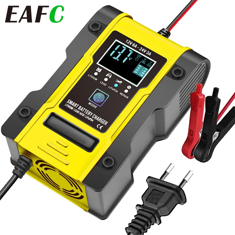 12V 6A Full  Car Battery Charger Intelligent Fast Power Charging Pulse Repair Charger Auto Moto Wet Dry Lead Acid Battery-charge