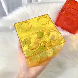 Convenient Money Box Kids Building Block Design Money Saving Box Transparent Easy to Use Piggy Bank for Household