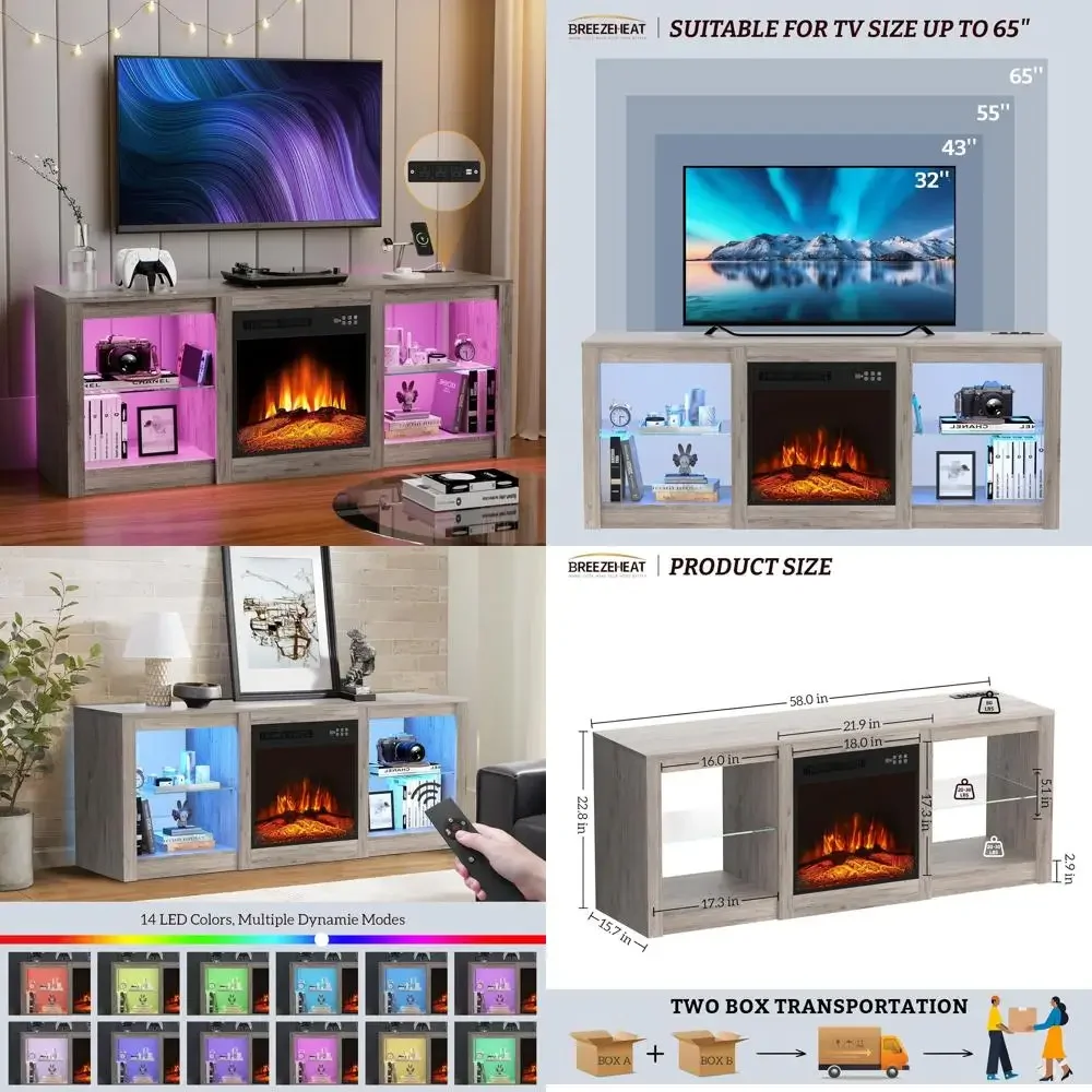 Electric Fireplace TV Stand with 18 Fireplace for 65 TVs - LED Entertainment Center, Living Room TV Console