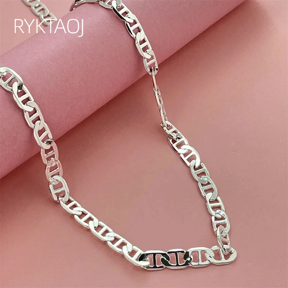 925 Sterling‑Silver Flat Chain Necklace, 6MM Width 40‑60CM Chain, Classic Simple Link Chain for Women, Daily Wear Jewelry Gift