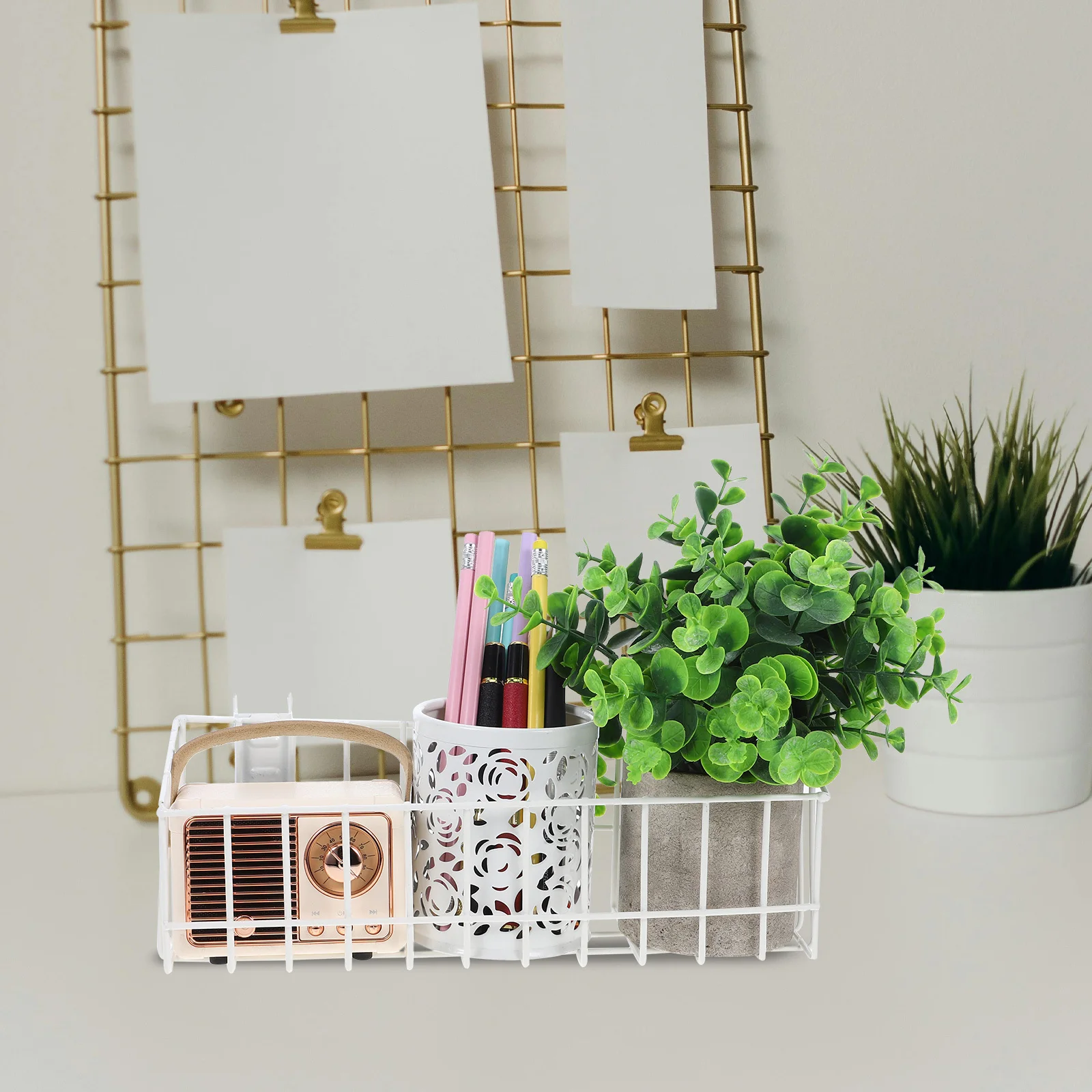 Small Bookshelf For Desk Book Organizer Wire Basket Hanging Shelf Storage Rack Scratch Resistant Lightweight Room Decor