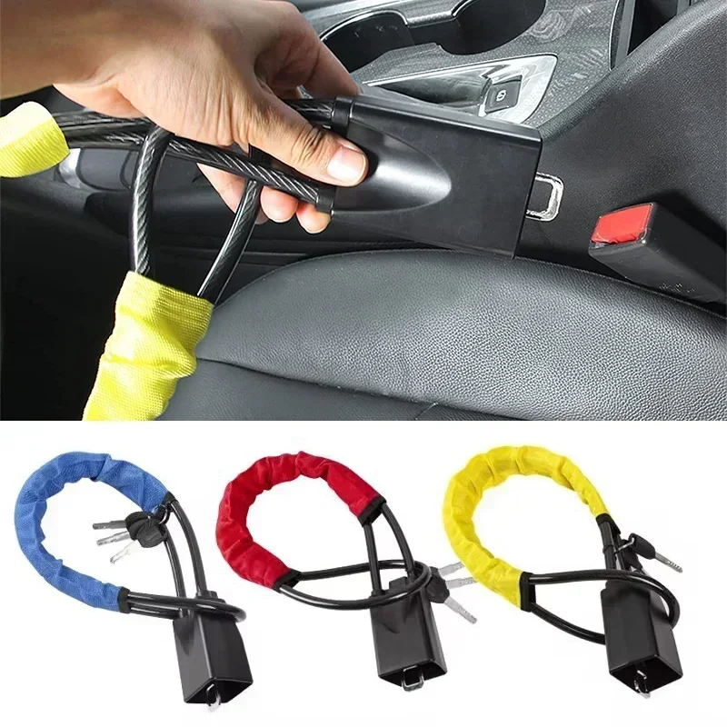 Car Steering Wheel Lock with Seat Belt Socket Steel Rope Car Anti-Theft Locking System