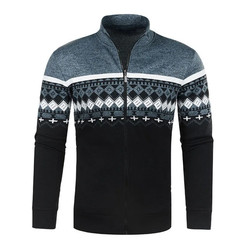 Мужской трикотажный кардиган с длинным рукавом и воротником-стойкой