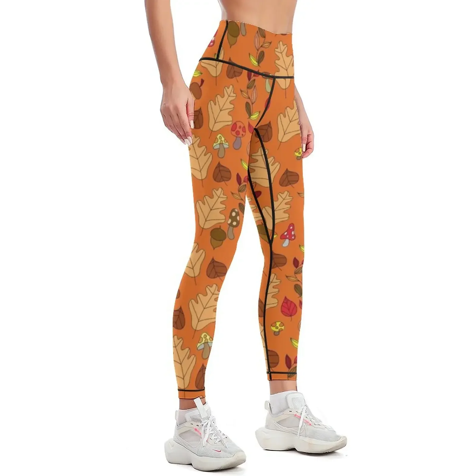 Orange Autumn Leaf Pattern Leggings sportswear woman gym 2025 exercise clothing for legging gym for girls Womens Leggings
