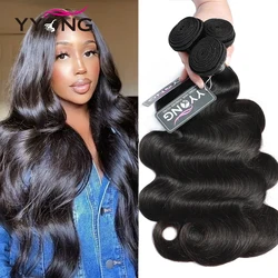 Yyong Body Wave Bundles 1/3/4 PCS Brazilian Human Hair Bundles  Hair Weaving Bundles 8-32inch Natural Black Remy Hair Extensions