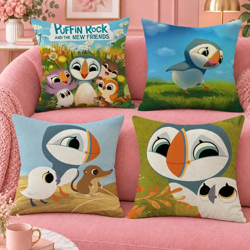 Cartoon Kids Puffin Rock Cushion Cover Cute Cartoon Throw Pillow Cover Soft Plush Cushion Cover Sofa Bedroom Home Decor