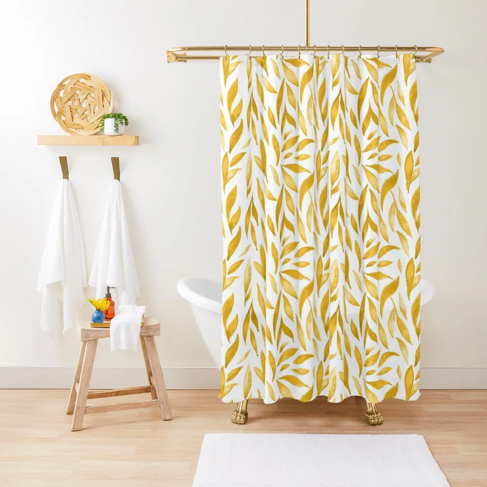 

Watercolor Leaves - Mustard Yellow Shower Curtain For The Bathroom Bathroom Accessory Bathroom Shower Curtain