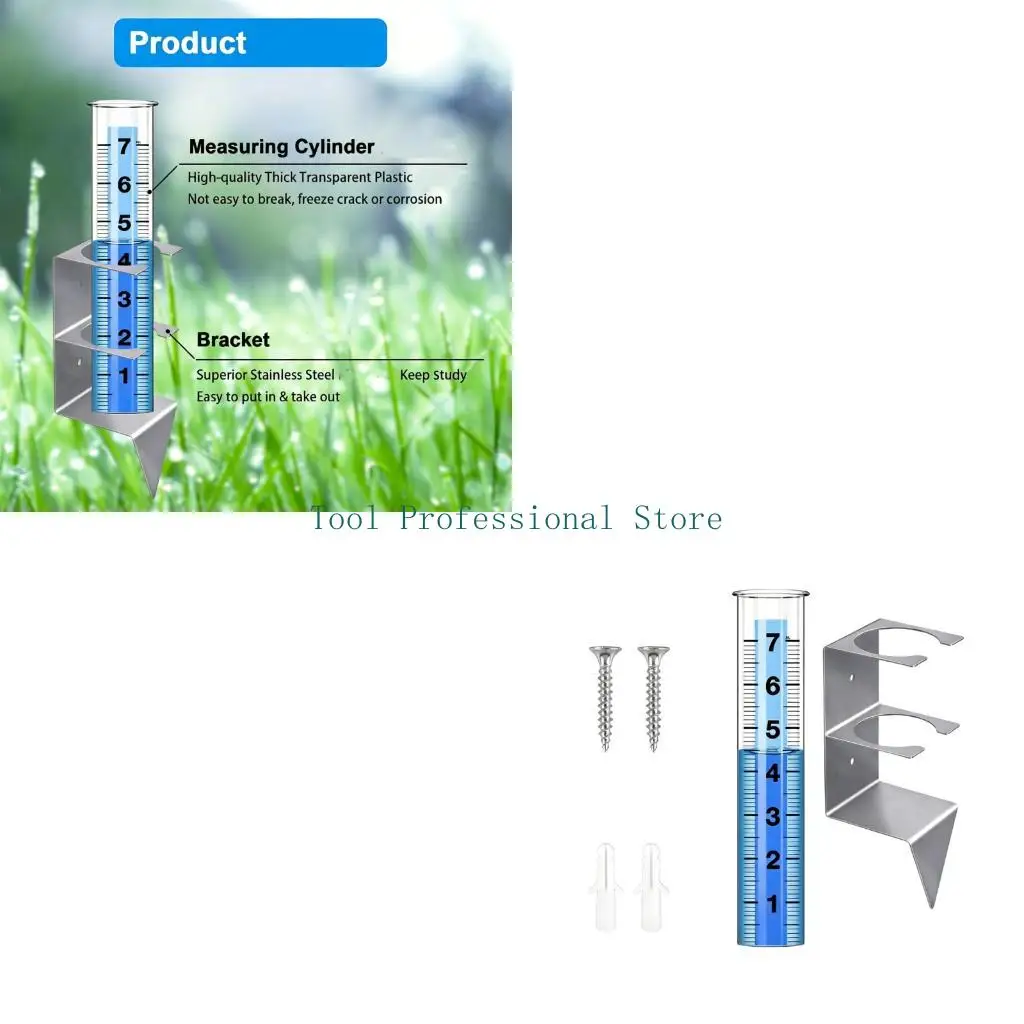 57QF Lawn and Garden Rain Gauge with Clear Tube Wall Mount or Soil Insert Design Metal Holder and Included Hardware for Backyard