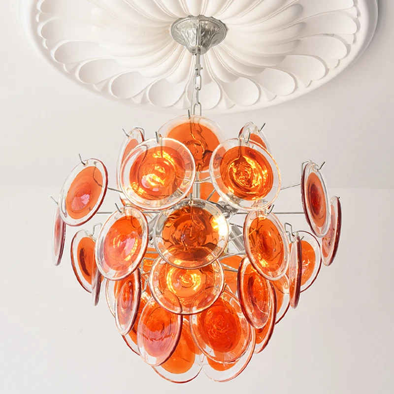 

French Crystal Glass Chandelier Colorful Red Ambient Home Decor Hanging Lamp for Living Room Bedroom Study LED Pendant Lighting