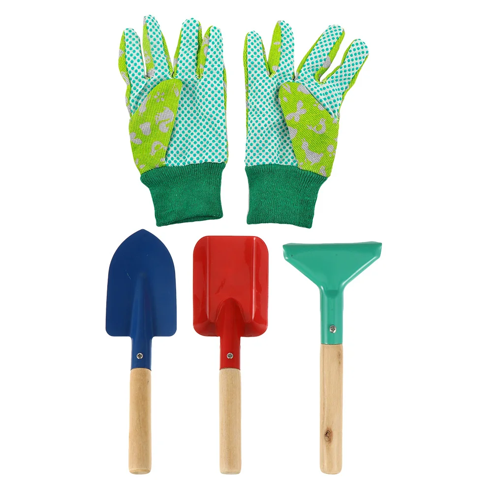 5-delige tuingereedschapset voor kinderen, houten handvat, compact, lichtgewicht voor buitenplantactiviteiten, tuinschep, hark