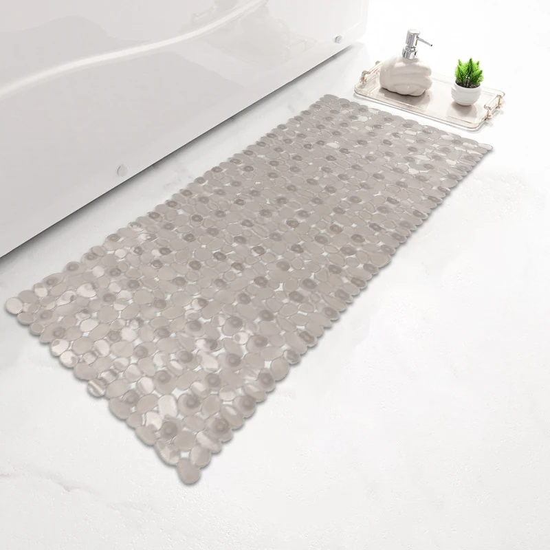 cobblestone Stone Bath Mat Slip-Resistant Pebble Design PVC Shower Mat  with Suction Cup for Kitchen