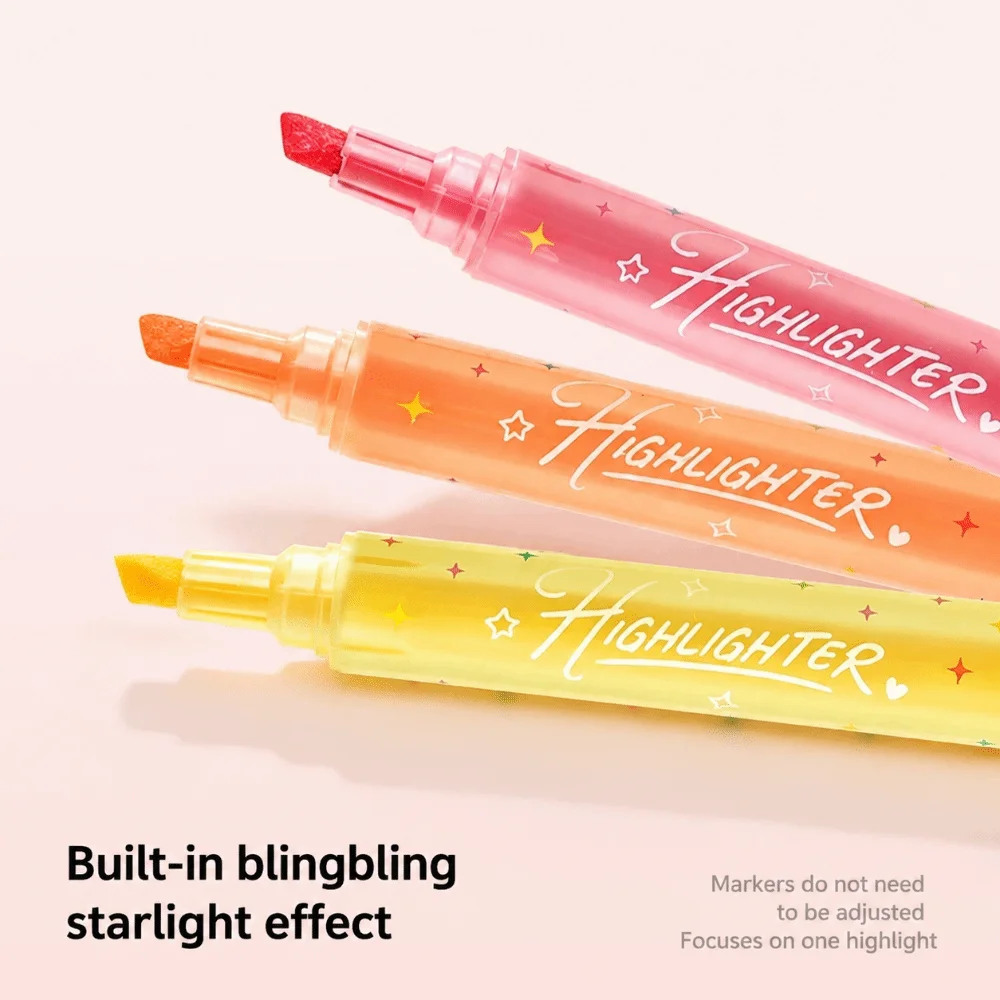 3pcs Durable With Scent Glitter Highlighters Chisel Tip Multi-functional Shimmer Highlighter Pen Colored Markers School Supplies