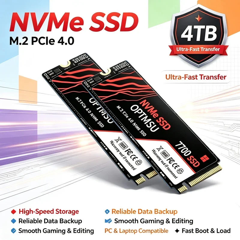 OPTMSU 7700 M.2 2280 SSD NVMe PCIe 4.0, 3D TLC NAND, 1 TB, 2 TB, 4 TB, armazenamento de alta velocidade para jogos, compatível com PS5, laptops e computadores de mesa.
