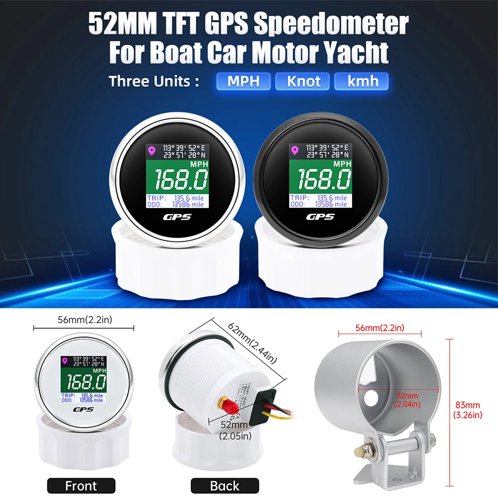 

new gps speedometer 52mm gauge holder Trip Speed Gauge Waterproof Odometer With GPS Antenna For Boat Car Motor Yacht