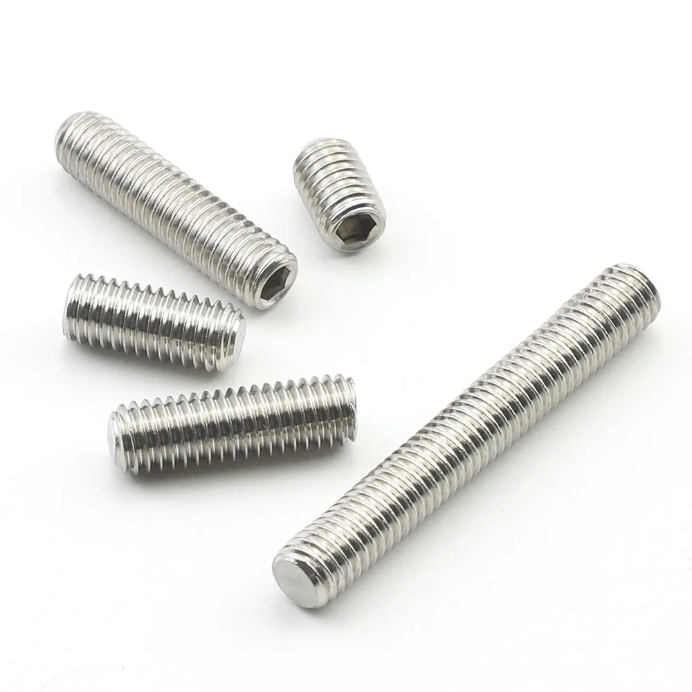 JUIDINTO 2-55pcs Hex Socket Set Screw Flat Point Stainless Steel Grub Screw M2 M2.5 M3 M4 M5 M6 M8 Headless Screw