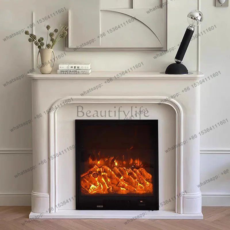XX. French retro simulated flame fireplace living room solid wood decorative cabinet