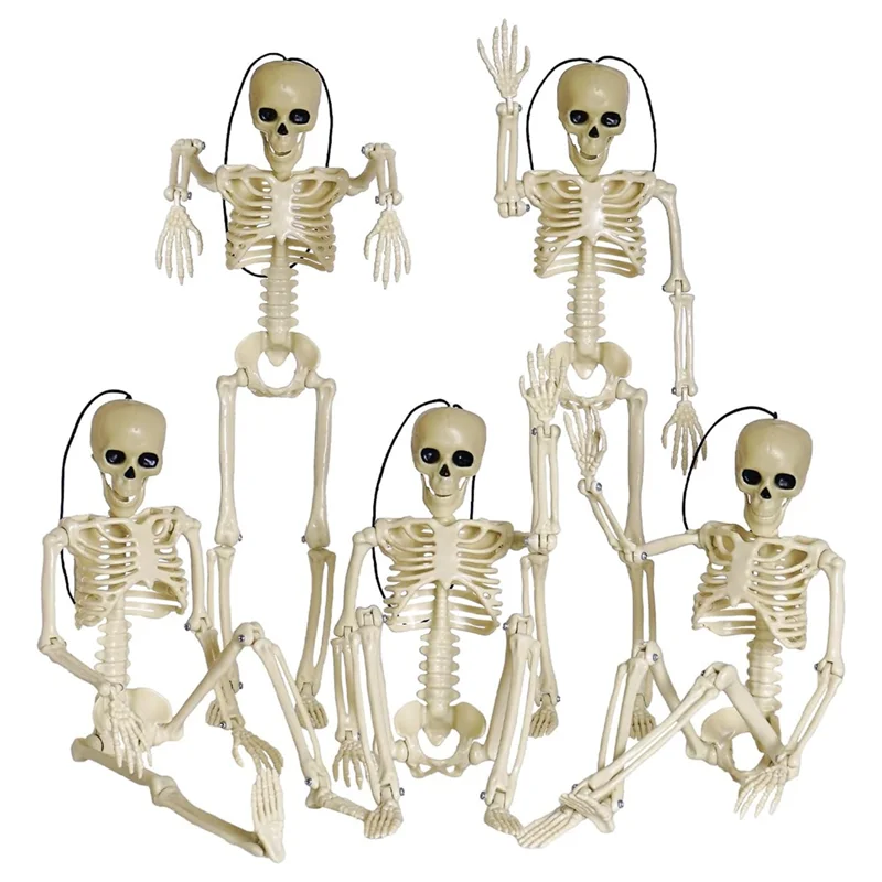 5Pcs Halloween Skeleton Decorations, 16Inch Full Body Posable Joints Skeletons for Halloween, Haunted Houses Decorations