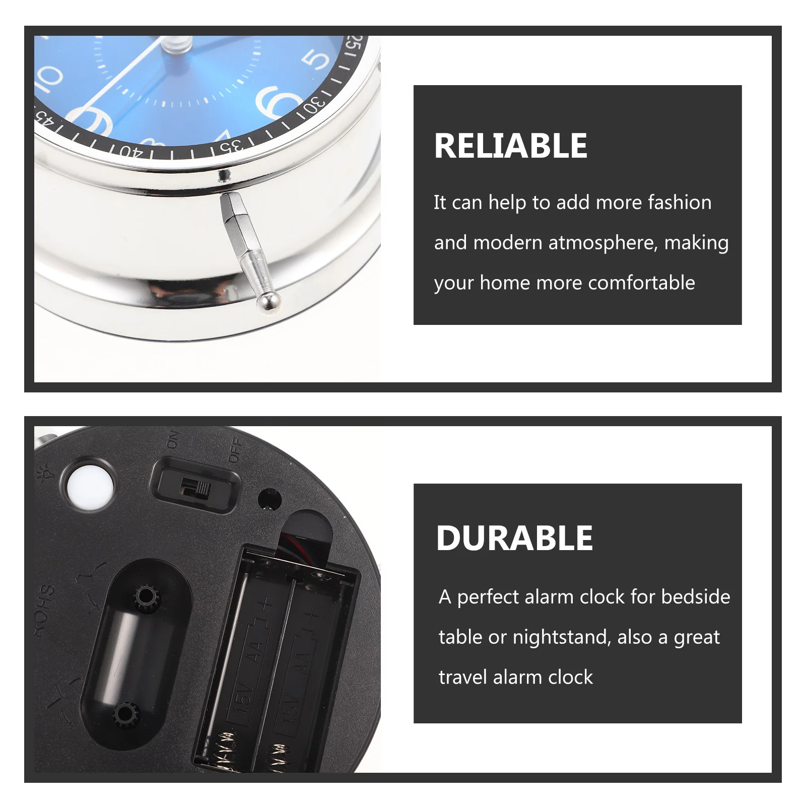 

Alarm Clock LED Quartz Clocks for Bedrooms Desk Mute Analog Non-ticking Bedside Decorative