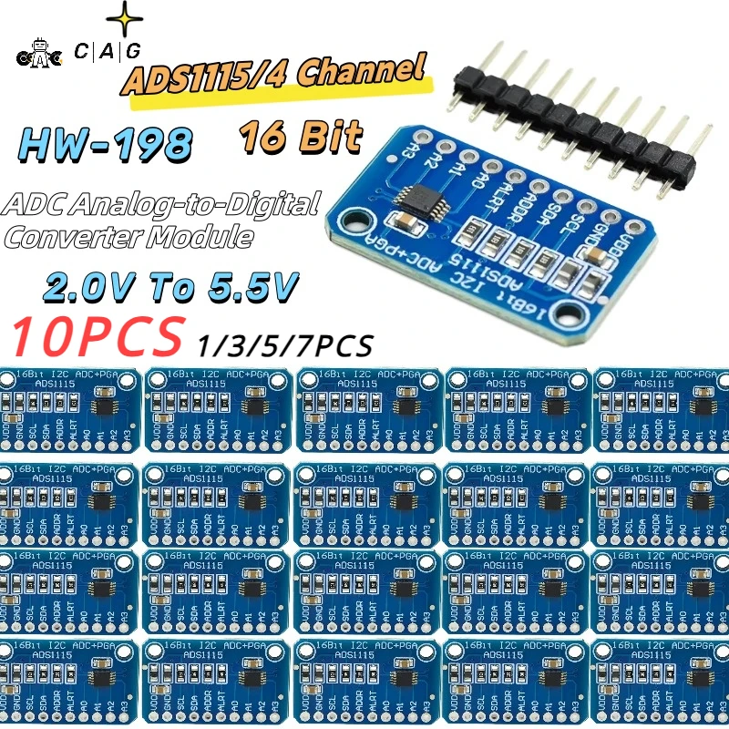 Módulo convertidor analógico a Digital ADS1115 de 1-10 piezas, amplificador de ganancia programable de 16 bits, I2C, 2,0 V a 5,5 V, para Arduino RP