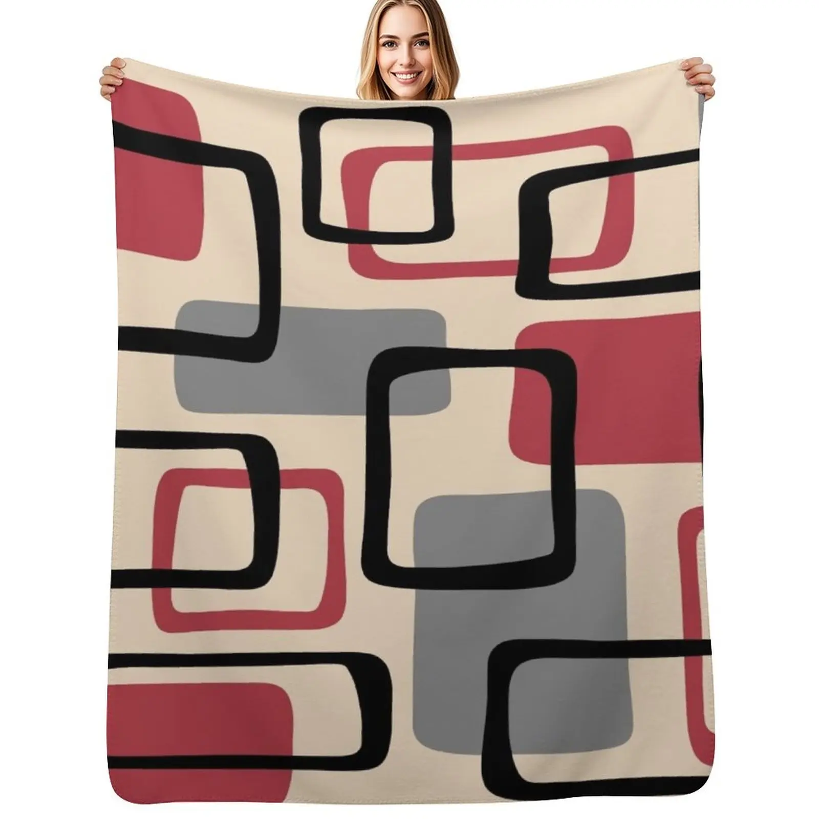 Colorful Mid Century Modern Abstract Squares Pattern 129 Throw Blanket Elegant Warm Throw Blanket for Hotel Home